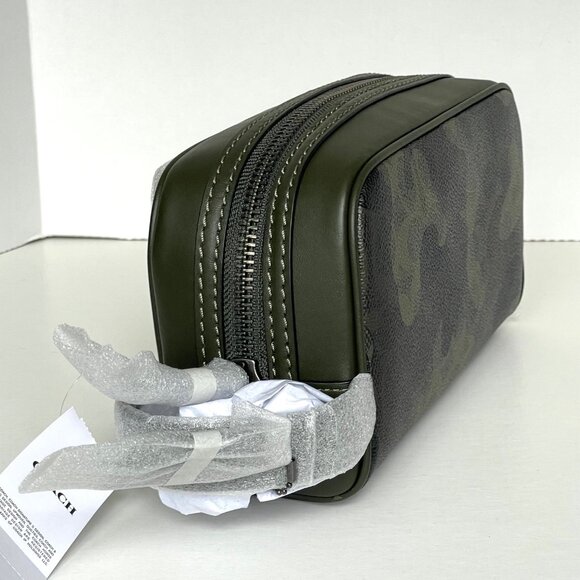 Coach Small Travel Kit Green Camo CX879 Leather Canvas Dopp Bag Toiletry Case - Picture 6 of 7